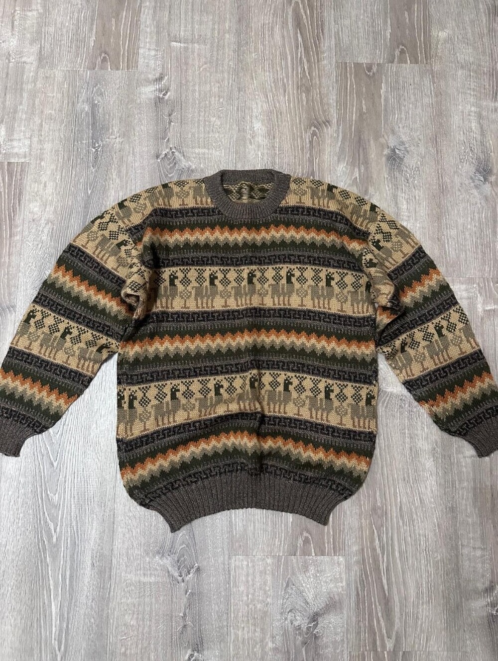 Men's Fair Isle Crewneck Sweater in Brown and Olive